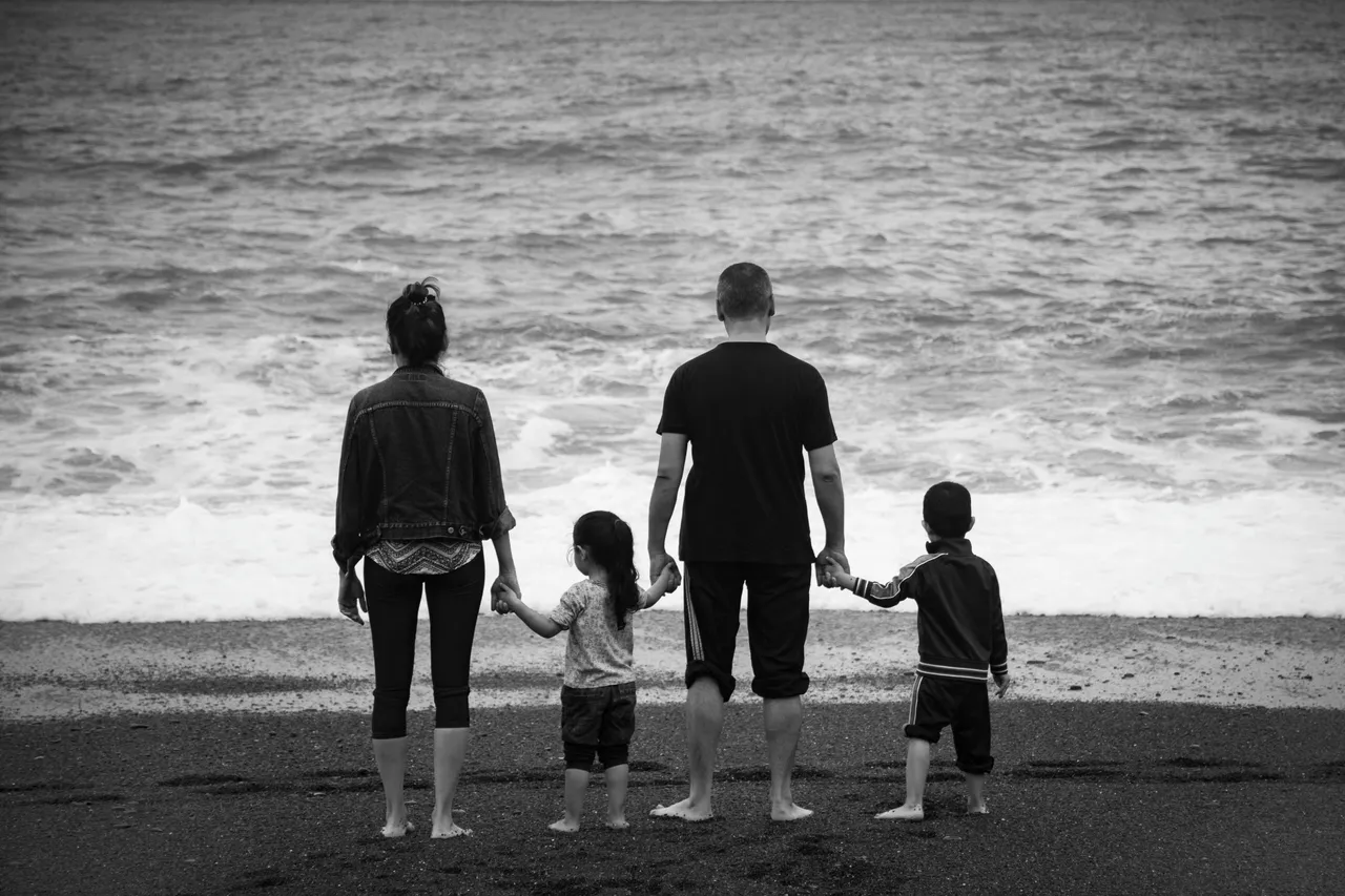 Family looking at sea